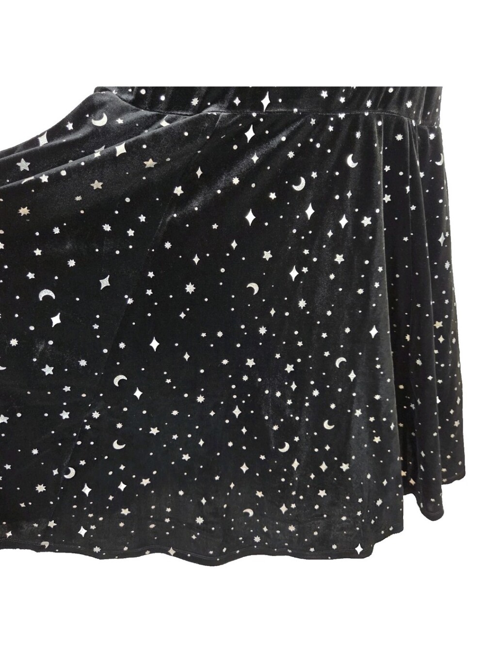 Torrid Women's 2 2X 18/20 Black Velvet Stargazer Moon Star Foil Mini Dress NWT - Picture 5 of 14